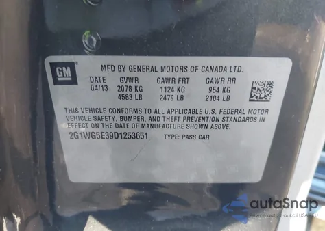 2013 Chevrolet Impala Lt из США, поврежденный, VIN 2G1WG5E39D1253651